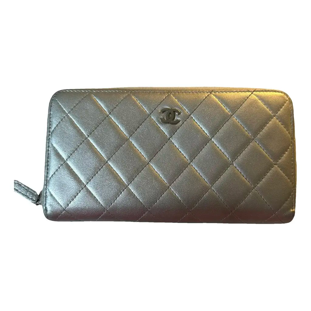 Chanel Silver Quilted Lambskin Wallet