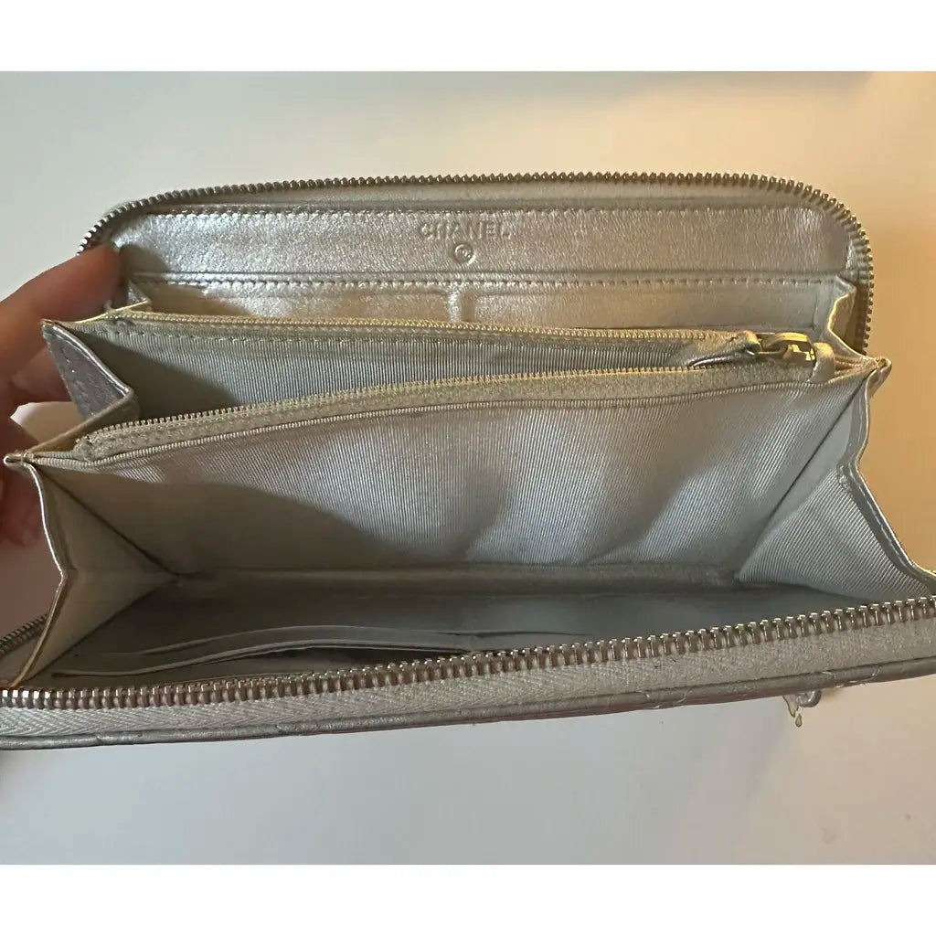 Chanel Silver Quilted Lambskin Wallet