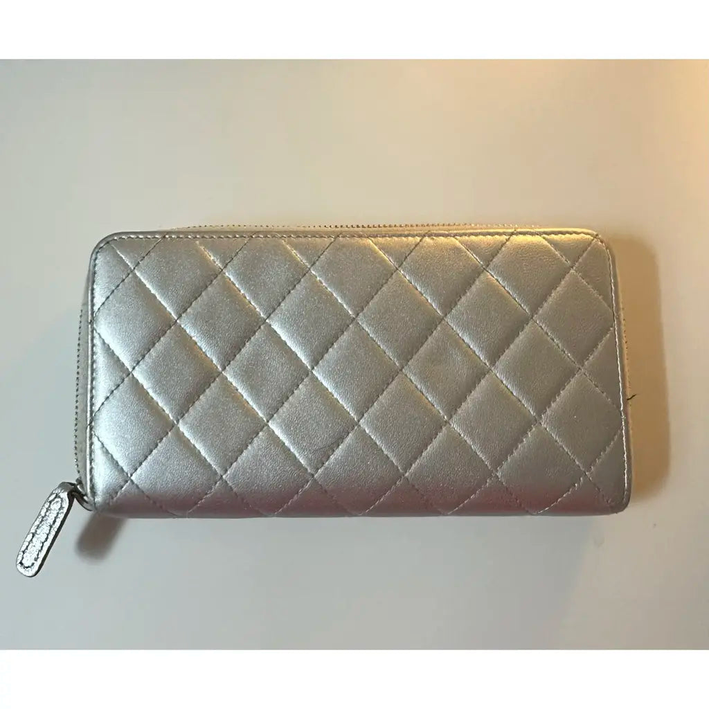 Chanel Silver Quilted Lambskin Wallet
