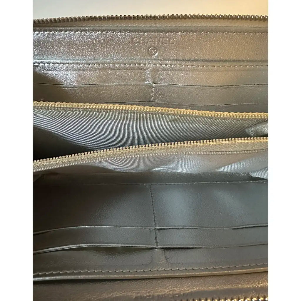 Chanel Silver Quilted Lambskin Wallet