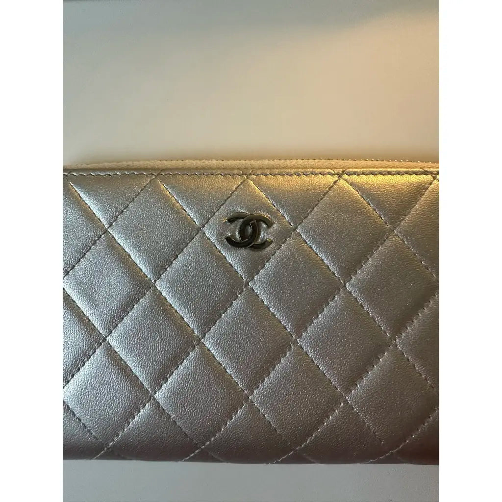 Chanel Silver Quilted Lambskin Wallet