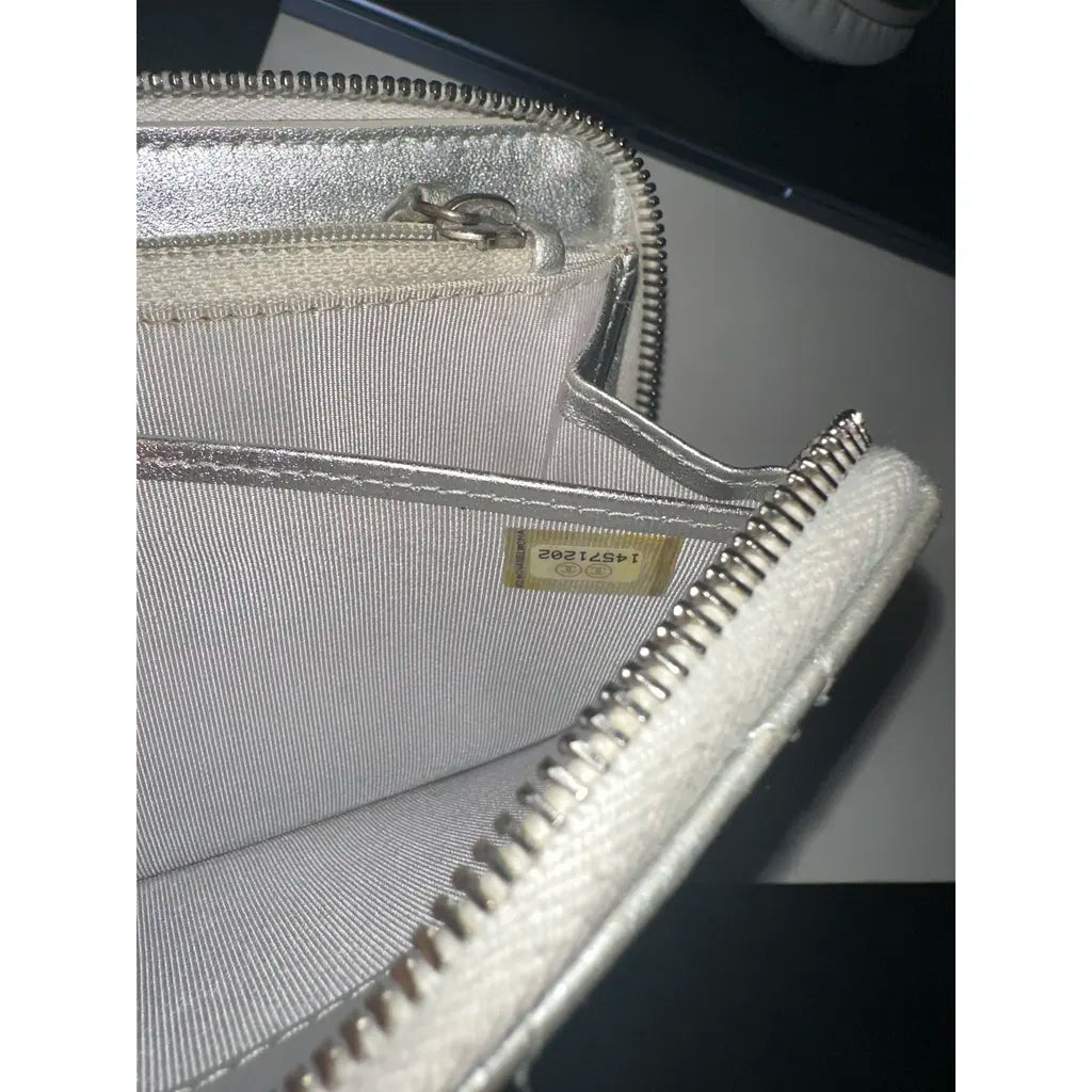 Chanel Silver Quilted Lambskin Wallet